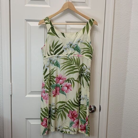 Puanani Hawaii RJC Tropical Dress Small Green Pink White Plumerias Scoop Neck - Picture 5 of 8